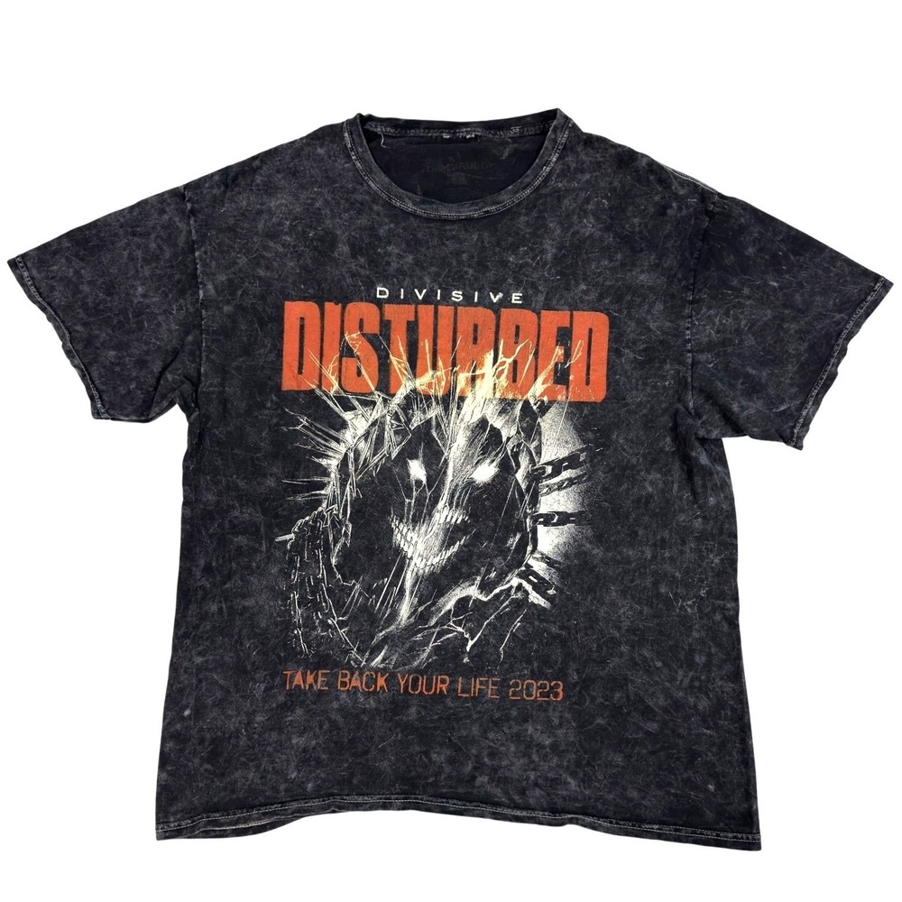 Disturbed‎ Divisive 2023 T-Shirt Mens Size S Acid Wash Graphic Band Tee Grunge